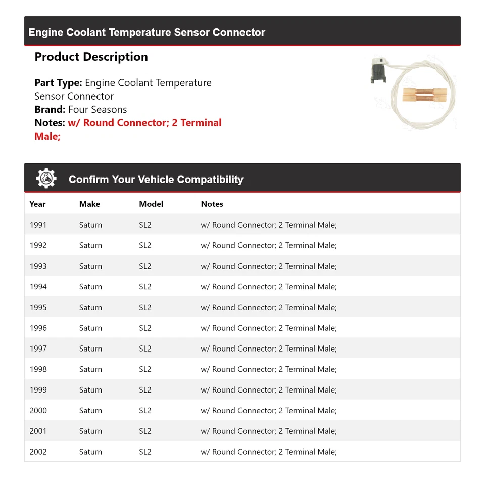 Разъем датчика температуры охлаждающей жидкости двигателя для 1991-2002 Saturn SL2 4 сезона - Изображение 2 из 4