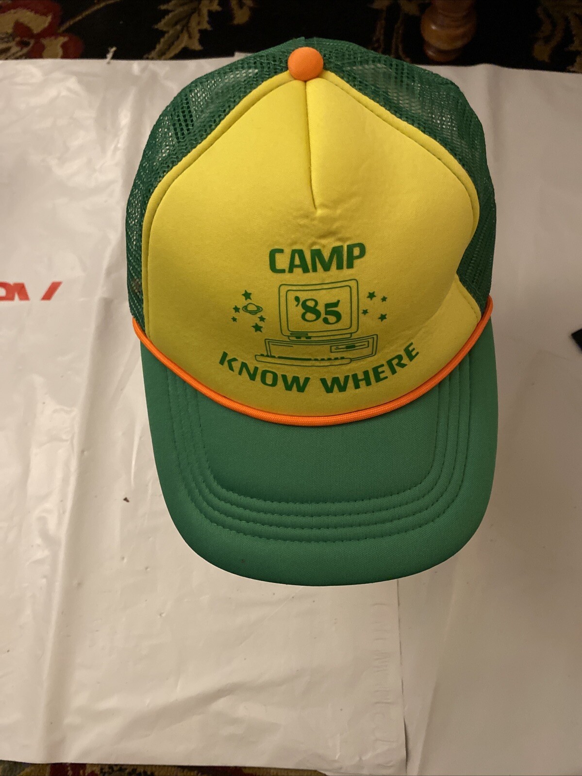 Stranger Things Dustin Trucker Hat Camp Know Where 85 Retro NWOT Cap