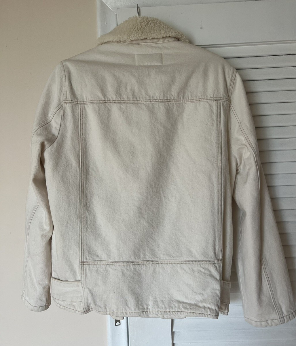 ALLSAINTS Women's Natural White Faux Sherpa Lining Denim Biker