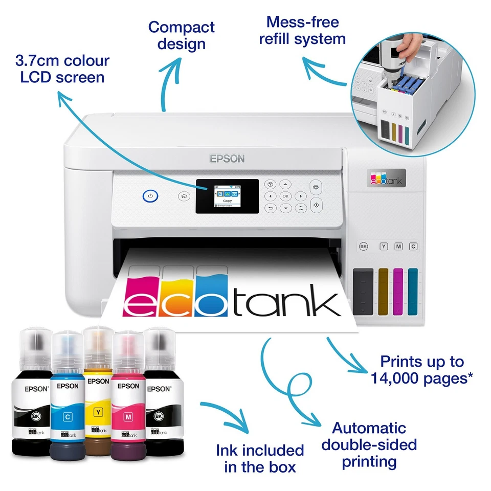 Epson EcoTank ET-2856/ET-2850 Wi-Fi All-In-One Sublimation Inkjet Photo Printer - Image 2 of 4