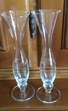 Pair of 8 “ Etched Bud Vases