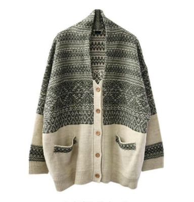 ICHI / ICHI Antiquites Wool Linen blend Jacquard Cardigan