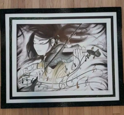 Asian Woman Playing Violin. Original Acrylic With Custom Frame. (1 Of 1)