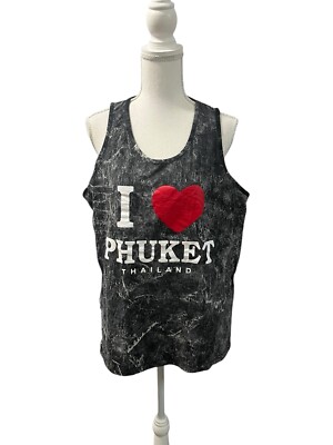 I Love Phuket Thailand Marbled Acid Wash Tank Top Travel Vacation Asia Sz Large