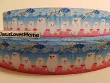 Grosgrain Ribbon Persian Cats Kittens White Cat Rescue Meow Fluffy Kitty, 7/8"