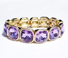 Rhinestone Bracelet Stretch, Gold Tone Purple, Crystal Pageant Prom Jewelry
