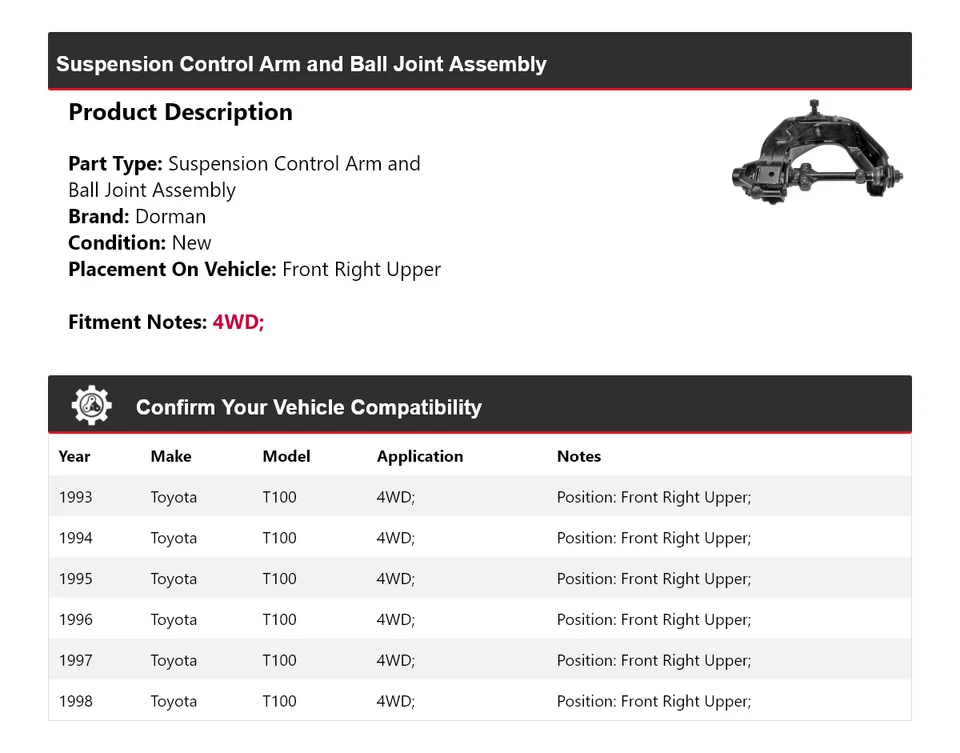 Conjunto de rótula brazo de control Dorman 1993-1998 1994 1995 Foto 2 de 4
