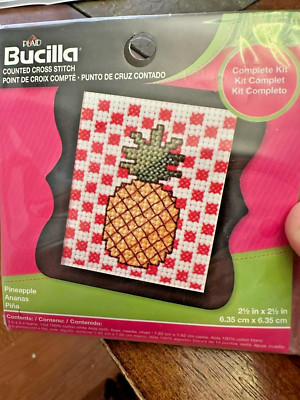 Bucilla PINEAPPLE Mini Small Counted Cross Stitch Kit 3''x3'' with Frame Beginner