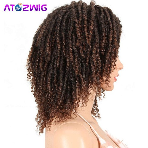 Dreadlock Wig Black Brown Short Curly Braided Twist Dreadlock Wigs Heat Safe USA - Picture 8 of 11