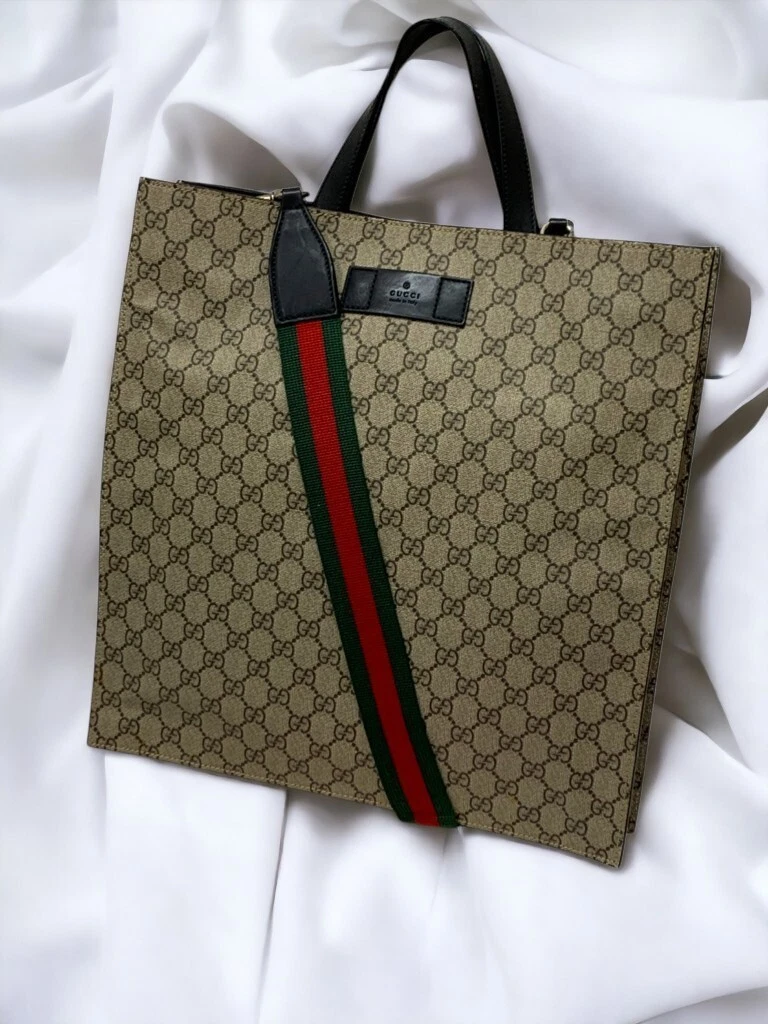Authentique sac fourre tout GUCCI GG Supreme sac à bandoulière 2 voies 456217 beige marron motif GG