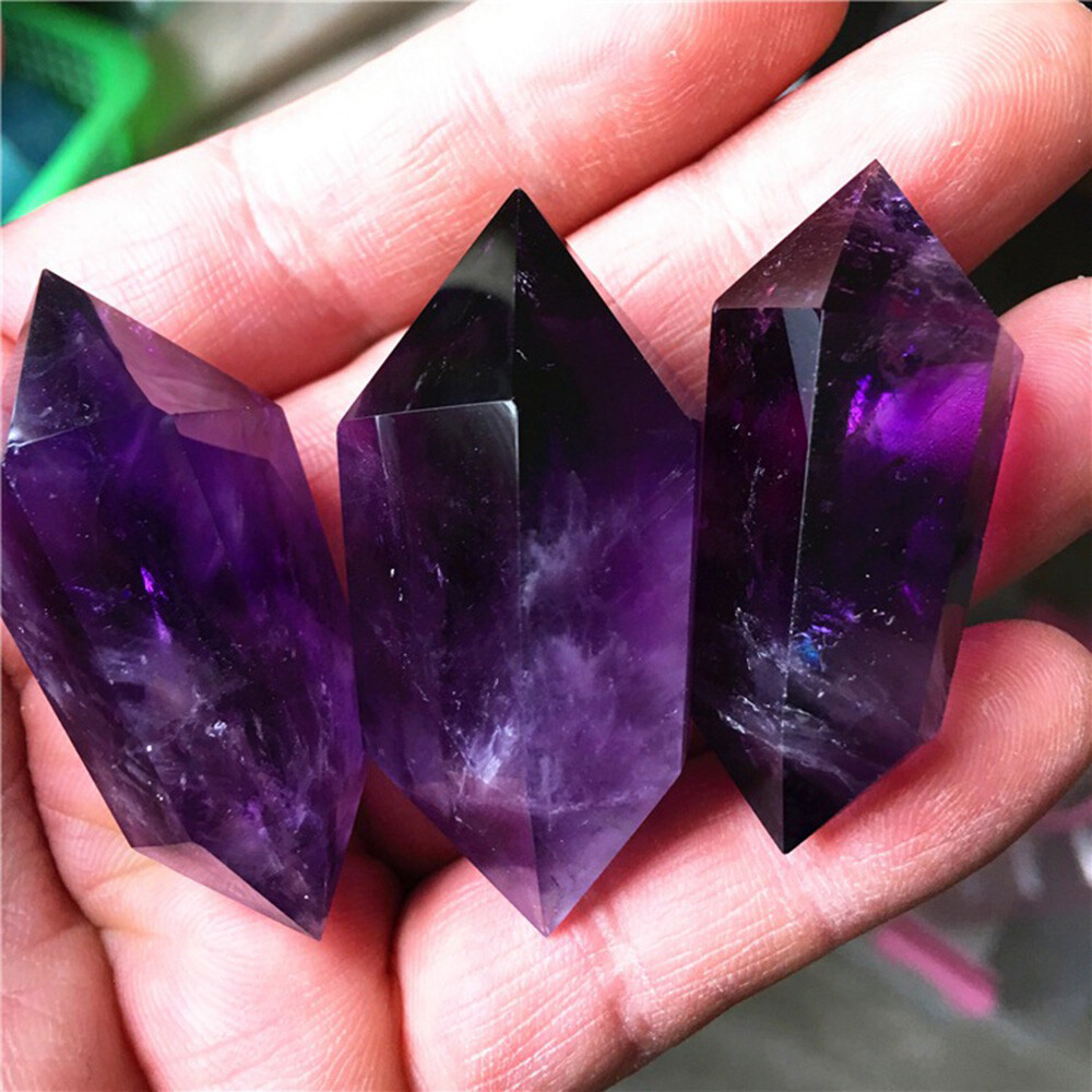 3PCS Natural Purple Amethyst Quartz Crystal Point Wand Obelisk Healing LH02