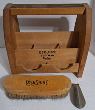 Esquire Footman DeLuxe Shoe Shine Tote Caddy Box Wood w/Horsehair Brush/ShoeHorn