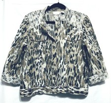 Chicos Jacket Womens Medium Animal Print Lightweight Lace Trim Stretch Boho