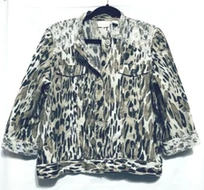 Chicos Jacket Womens Medium Animal Print Lightweight Lace  Trim Stretch Boho