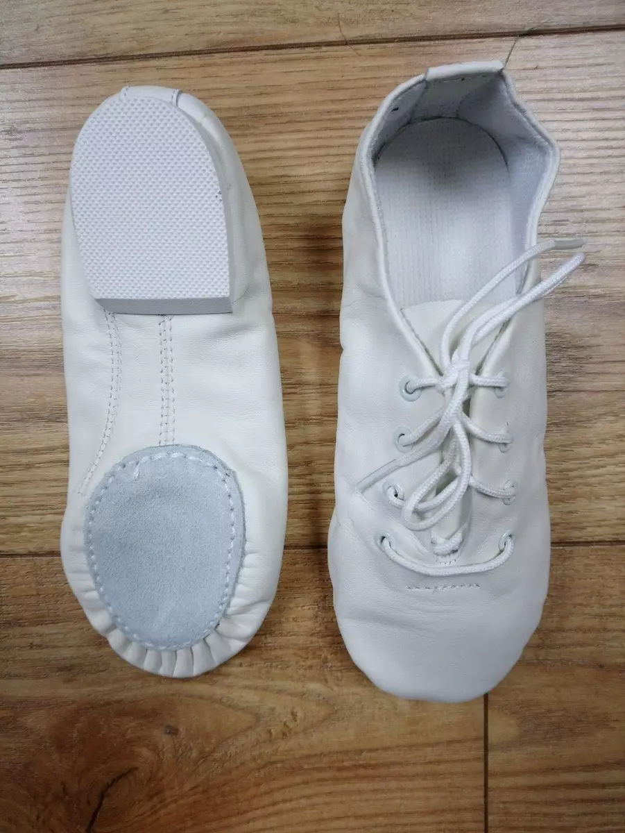 Dance Depot WHITE LEATHER LACE UP JAZZ SHOES RUBBER SPLIT SOLE UK 1.5
