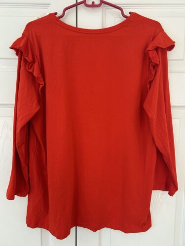 Lands’ End Women’s Orange Ruffle Trim Long Sleeve Cotton Blend Blouse Shirt Sz L - Bild 2 von 9