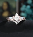 Vintage Kite Cut Moissanite 14K Rose Gold Over Bridal Ring Set Unique Ring Set