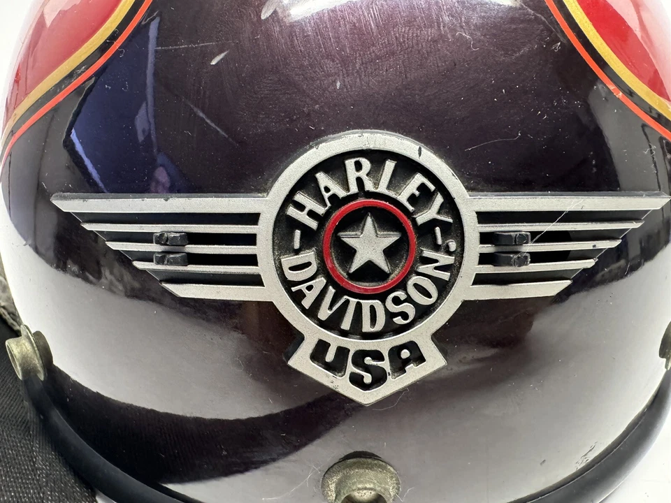 Capacete de motocicleta vintage raro vermelho/marrom Harley Davidson Bell - Imagem 2 de 4