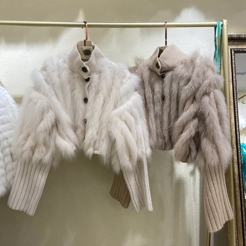 OFF WHITE Cardigan maglione stile coreano pelliccia naturale maglia capospalla cappotto monopetto