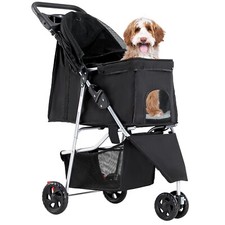 Foldable Lightweight Pet Stroller for Dog  Cat,with Storage Basket  Cup Holder