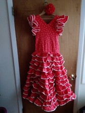  Traditional Girls Red White Polka Dot Flamenco Dress from Spain Waist 27" 