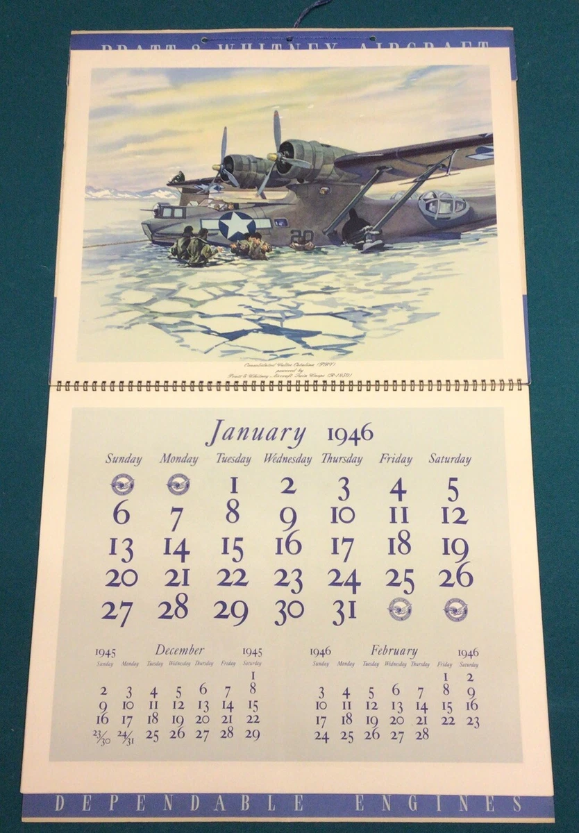 Pratt & Whitney 1946 Calendar Aircraft Illustrated Watercolor Airplanes  WWll | eBay
