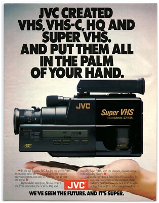 PRINT AD, 1988 JVC Super VHS Camcorder Video Movie VHS-C HQ Palm Of Your Hand
