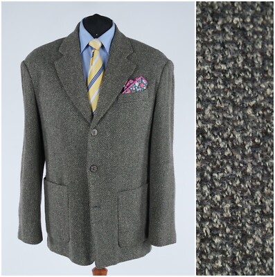 Herren Tweed Sakko 46R UK Größe EMILIO CLOUD Strick Grau Wolle Sport Mantel Blazer