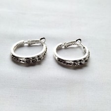 Rhinestone Silver Tone Hoop Earrings Sparkly Boho Chic Modern Party Women Gift