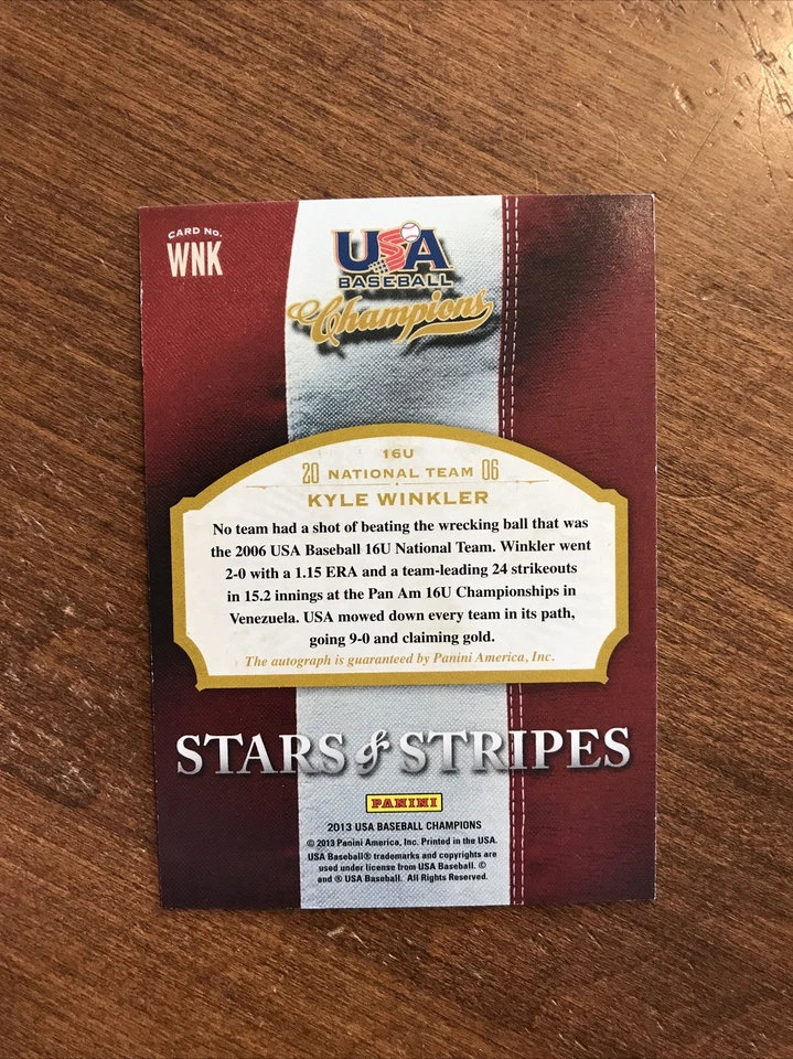 Kyle Winkler 2013 USA Baseball Stars Stripes Green Ink Auto TCU Diamondbacks 1/2 - Image 4 of 4