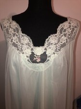 VTG Vanity Fair 60s Nightgown Sz M Double Nylon Green Chiffon Lace Trim Babydoll