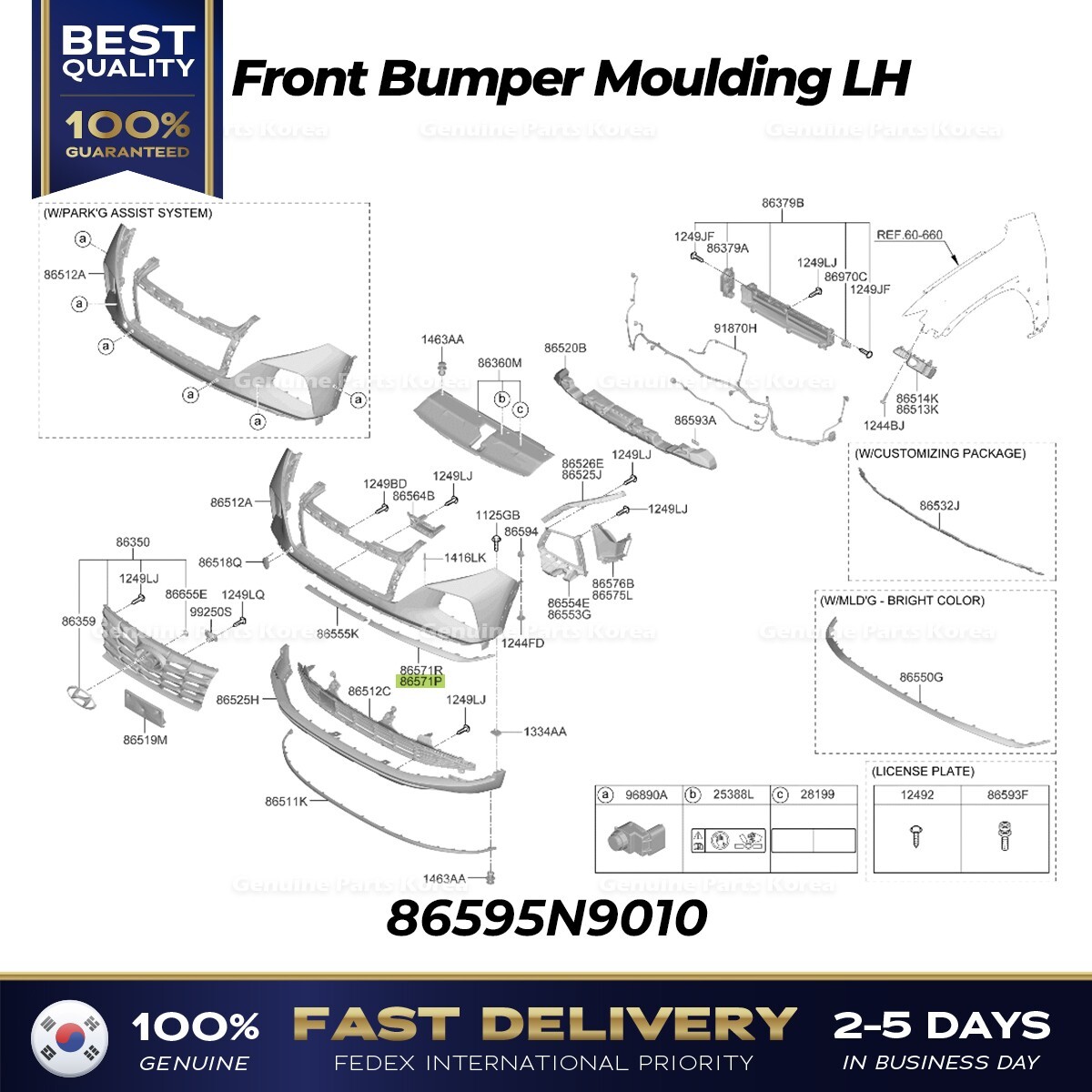 ⭐Genuine⭐ Front Bumper Moulding LH 86595N9010 for Hyundai Tucson