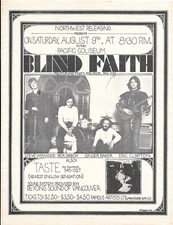 BLIND FAITH Winwood Baker Clapton  CONCERT HANDBILL FLYER Vancouver 1969
