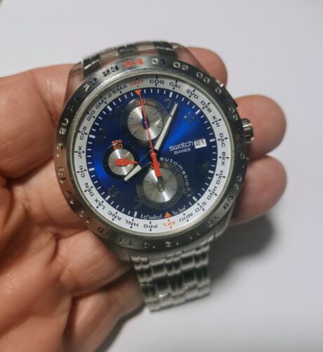Swatch Watch Diaphane Automatic Chronograph BLUNGE SVGK400G Blue Right Track