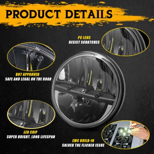 Круглая светодиодная фара дальнего/ближнего света 7 дюймов для Dodge D100 D200 D350 Dart Ramcharger - Изображение 4 из 4