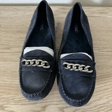 Vionic Mesa Navy Blue Suede Slip On Comfort Loafers Chain Womens Size 9.5 Wide