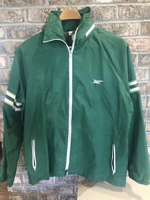 Vtg ASICS Tiger Mens Windbreaker Running Track Jacket Stowaway Hood Green XL