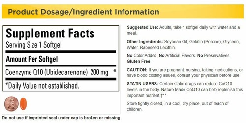 Nature Made CoQ10 200mg Supports Heart & Cellular Energy Production 140 Softgels - Picture 6 of 7