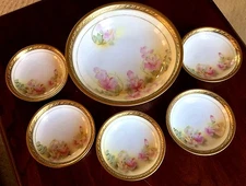 RS-GERMANY BOWL (10”) + 5 DESSERT BOWLS (5") Pink Floral w/ 3/8" Wide Gold Trim