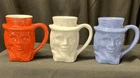 3 Frankoma Pottery 1976 Uncle Sam Coffee Face Mugs Flame Red White Blue USA 600