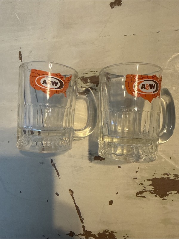 Two 3 Inch Glass A&W Mini Mugs