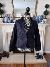 Talbots The Grace Fit Women's Blazer Navy Blue Ruffle Career Office Jacket 10p
