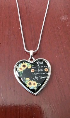 New Silver Tone Sunflower Heart Pendant Necklace Adjustable 16.5-18''