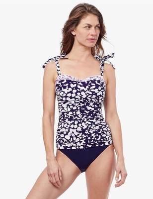 Profile By Gottex Women s Tankini Swim Top Built-in-Bra Navy+Purple Size 32D NWT