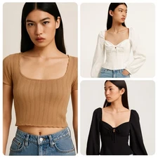 Aritzia Wilfred Sz XS Lot of 3 Tops Novella Parcel Cropped Trendy