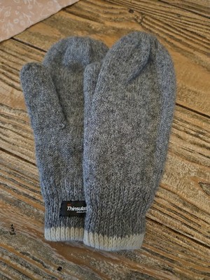 Herren Handschuhe Fäustlinge Grau, Sheatland Wolle, Lambswool, Thinsulate