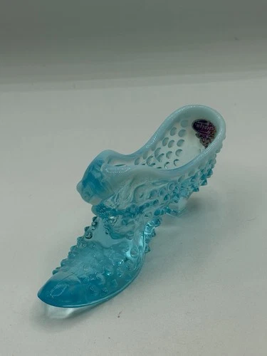 Vintage Fenton Blue Opalescent Hobnail Cat Head Glass Slipper