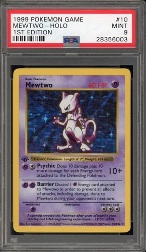 Pokemon Mewtwo Base Set Shadowless 1st Edition Holo Rare #10 PSA 9 Mint
