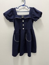 Janie and Jack Navy Puff Sleeve Ponte Pocket Dress Girls Size 6 Nautical