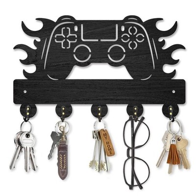 Gamepad Wood Key Holder for Wall Flame Game Controller Key Hooks 11.8×7.1inch...